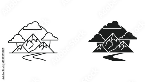 Mountain Landscape River Sunset Clouds Minimalist Logo