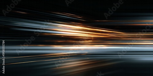Streaks of intense golden and cool white light rush across a dark background creating an abstract sense of speed and motion.