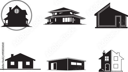 Minimal house icons with modern home symbols perfect for ui ux and apps