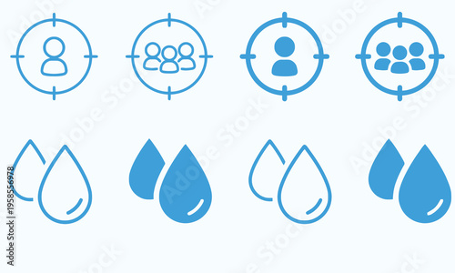 Target audience icons with water drop symbols, representing customer selection and hydration