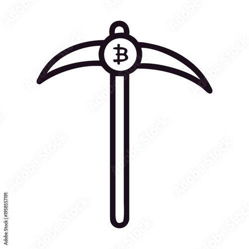 Bitcoin mining pickaxe icon, symbolizing cryptocurrency investment, digital asset acquisition, and the effort involved in obtaining virtual currency, isolated on