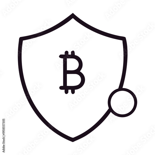 Secure bitcoin shield icon, symbolizing digital currency protection, safe transactions, and financial asset security within blockchain technology, isolated on