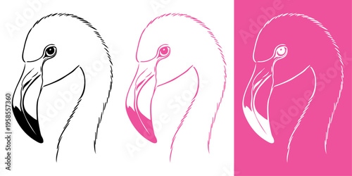 Logotipo con dibujo con líneas de la cabeza un flamenco de perfil