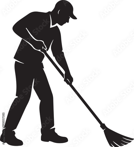 Janitor Sweeping Silhouette Vector Cleaning Service Icon