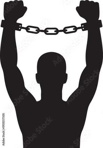 Handcuffed Man Silhouette Vector Prisoner Icon with Chains