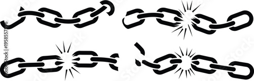Broken chain disconnect icon set, link disruption symbol