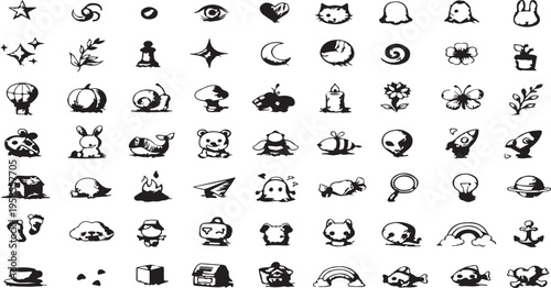 Playful Icons: A captivating collection of adorable, minimalist icons, including a mix of nature-inspired motifs and charming characters.