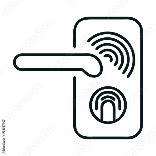 Smart door handle with fingerprint scanner and wireless signal icon, symbolizing modern home security, access control, and smart technology integration, isolated on