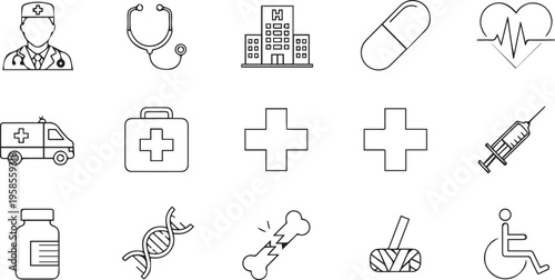 Medical and Healthcare Line Icon Set for Hospital Clinic and Healthcare Services