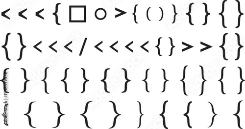 Black punctuation symbols and brackets on white background