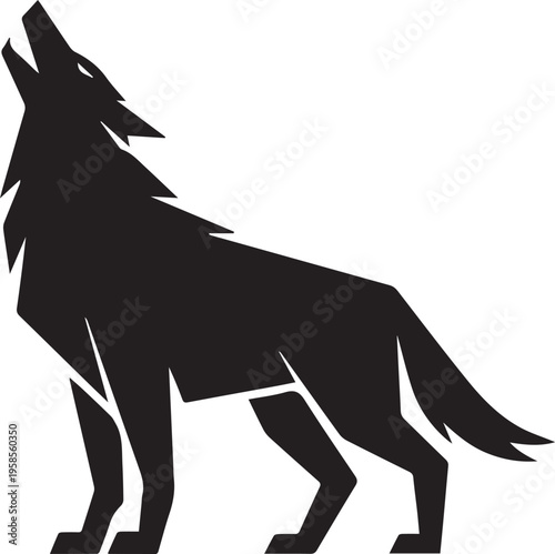 Howling Wolf Silhouette - Geometric Stylized Vector Animal Icon