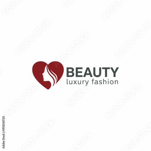 Heart Shape Beauty Logo with Woman Face Profile Silhouette
