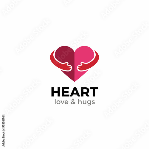 Heart Logo with Hugging Hands Symbol for Love and Care