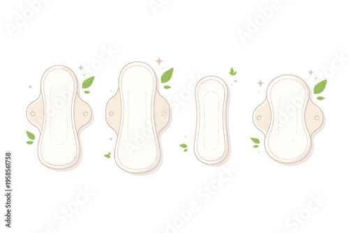 Assortment of reusable cloth sanitary pads with leaves and sparkles