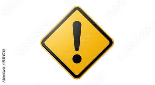 Yellow diamond shaped warning sign with black exclamation mark caution sign alert symbol