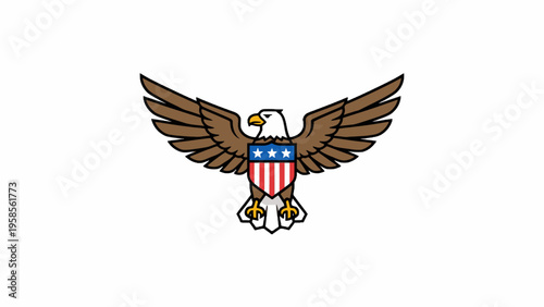 American bald eagle with US flag shield mascot on white background