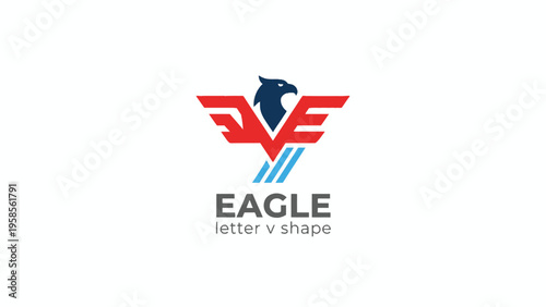 Eagle head logo with letter v shape and geometric wings