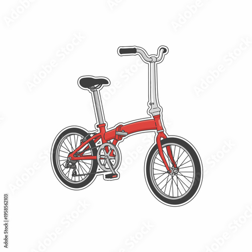 Red folding bicycle sticker illustration on white background