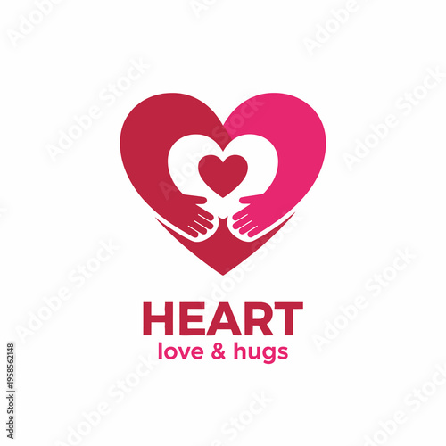Red Heart Icon with Hands Hugging Small Heart Graphic