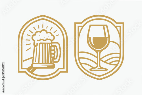 Beer and Wine Line Art Logo Badges
