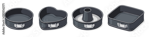 Collection of four different shaped non-stick baking pans for cakes