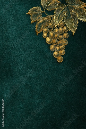 Elegant still life of golden grapes against a rich green textured background, perfect for wine themes