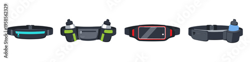 Collection of four running waist bags with different designs and features