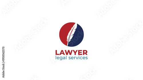 Lawyer legal services logo featuring quill icon on circular emblem