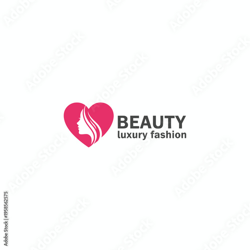 Woman Face Silhouette in Pink Heart Logo for Beauty Luxury Fashion