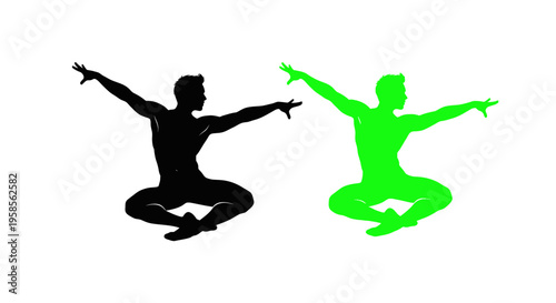 Dancer Silhouette, Black and Green, Dynamic Pose, Isolated