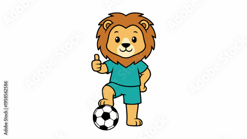 Lion Soccer Mascot Character with Ball and Thumbs Up