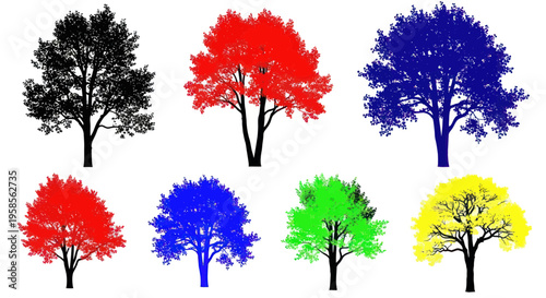 Vibrant Tree Silhouettes Collection: Black, Red, Blue, Green, Yellow