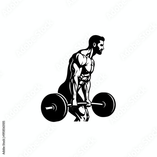 Bodybuilder performing deadlift with barbell vector illustration