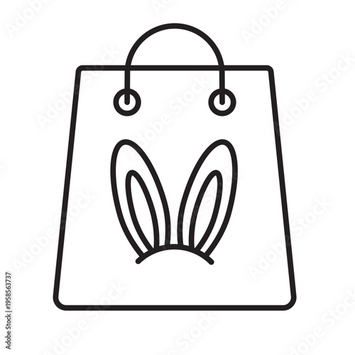 Easter shopping bag with bunny ears linear icon. Gift package outline symbol with editable stroke. Minimalist festive retail and holiday vector illustration.