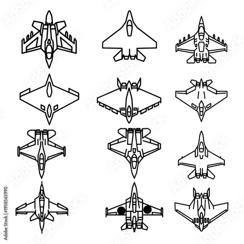 Supersonic fighter jet and military warplane silhouettes pack
