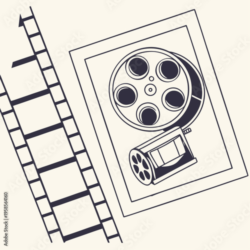Film reel and movie clapperboard vector icon