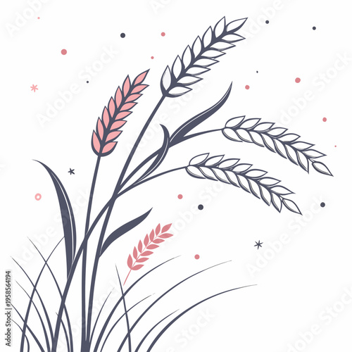 Set of 5 wheat ears vector illustration