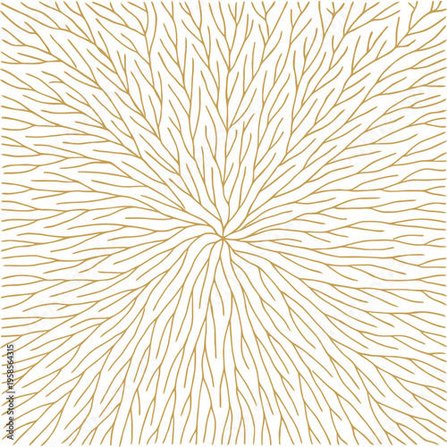 Abstract Golden Radial Branching Pattern on White Background