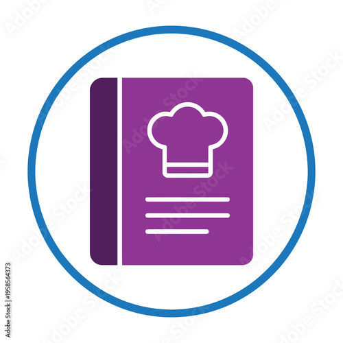 Purple cookbook icon with chef hat symbol on cover simple design and clean lines ideal for culinary and recipe applications