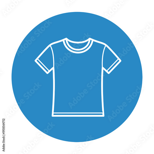 Blue t shirt icon on white background with white outline