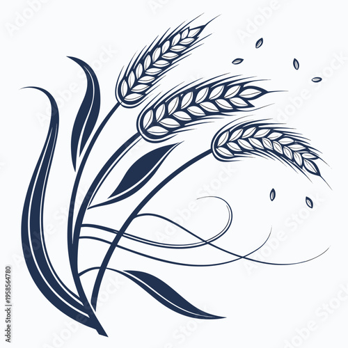 Vector illustration of wheat stalks and grains