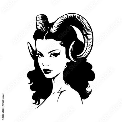 Dibujo de chica pin up sexy con cuernos de demonio para fiestas de Halloween