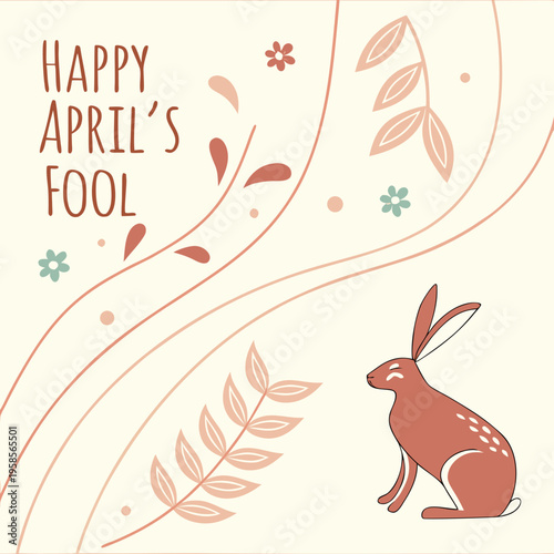 April Fool’s greeting card design, boho shapes, soft gradients, trendy minimal vector
