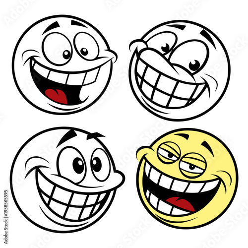 Funny emoji faces with prank expressions, vector icon set