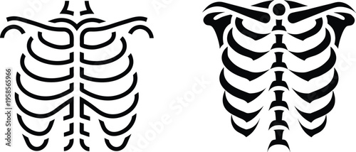 Human rib cage and chest bone skeleton vector icons
