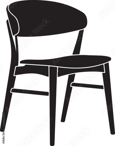 Simple black chair with white outline on clean background, minimalist furniture design element