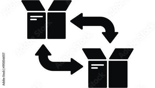 A box icon illustration showing a cycle of exchange and return