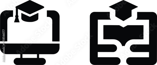 Online education and e-learning computer vector icons