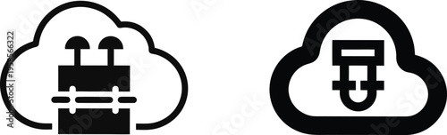 Cloud computing server and data storage vector icons