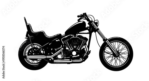 Black silhouette of a classic motorcycle on a white background bike vehicle transportation vintage chopper harley davidson style illustration graphic design icon symbol logo mono